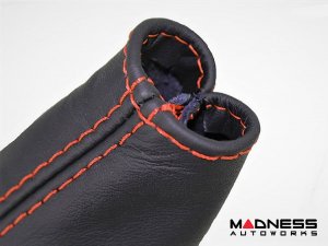 FIAT 124 Spider Gear Shift / eBrake Boot Kit - Black Italy - Black Leather w/ Red Stitching